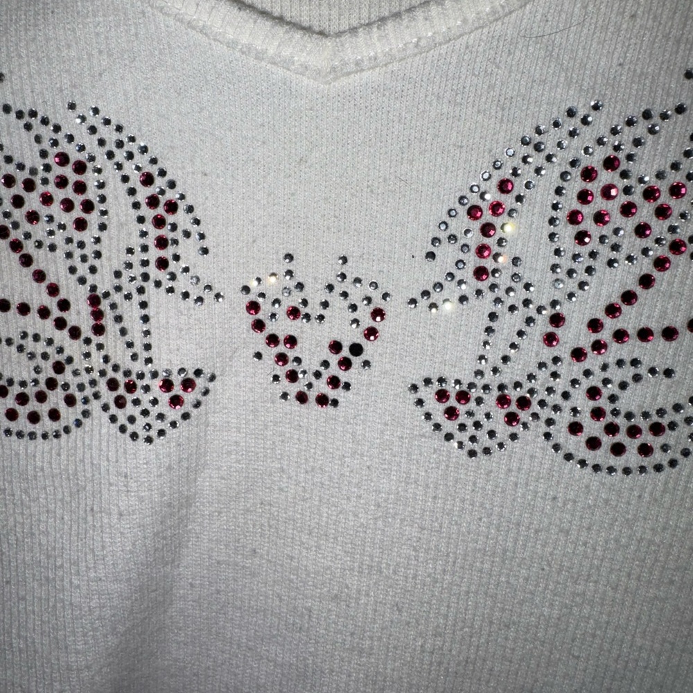 Small Rhinestone Wings Cream Top - Picture 2 of 4
